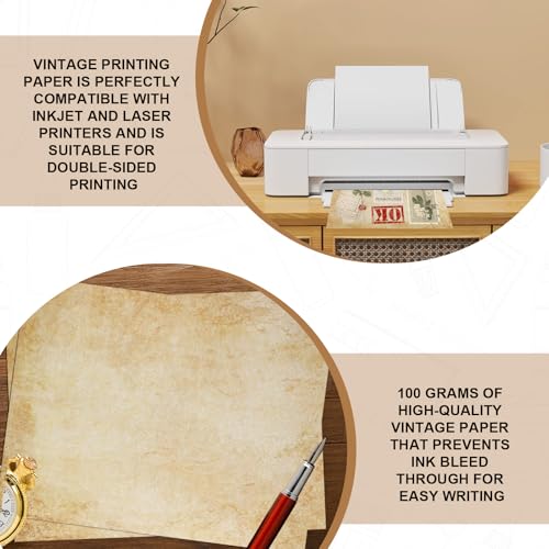 Joyberg 70PCS Vintage Paper 8.5 x 11 in Parchment paper for Writing Letter writing Paper, Decorative Printer Paper for Invitation, Letter, Resume, Award, Diploma, Art, Craft, Certificate Antique - Image 4