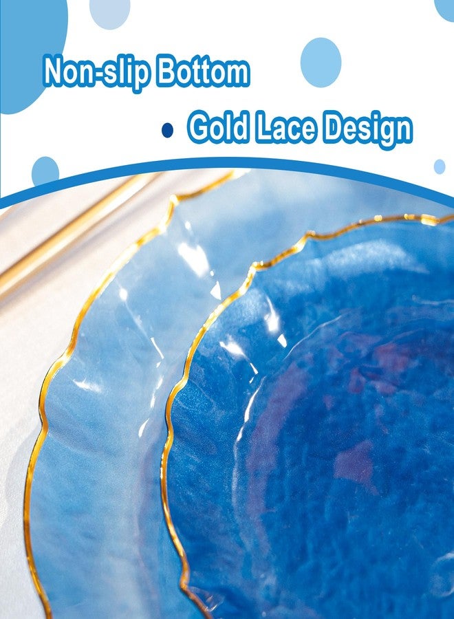 Lullaby 100pcs Translucent Blue Plastic Plates with Gold Rim, Fancy Lace-Edged Disposable Plates include 50pcs Dinner Plate 10”, 50pcs Dessert Plate 7”, Perfect for Party, Wedding, Holiday - Image 4