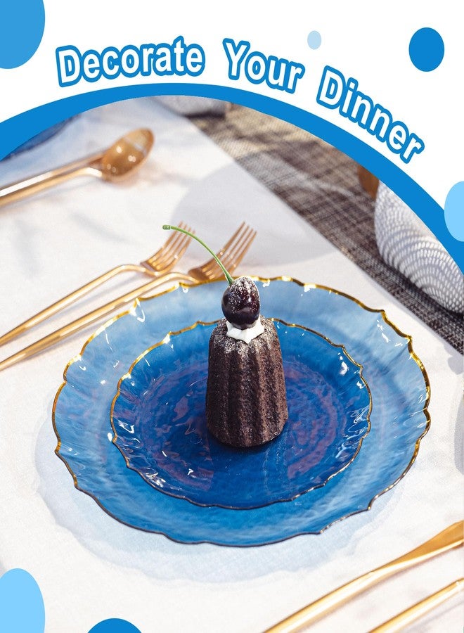 Lullaby 100pcs Translucent Blue Plastic Plates with Gold Rim, Fancy Lace-Edged Disposable Plates include 50pcs Dinner Plate 10”, 50pcs Dessert Plate 7”, Perfect for Party, Wedding, Holiday - Image 5
