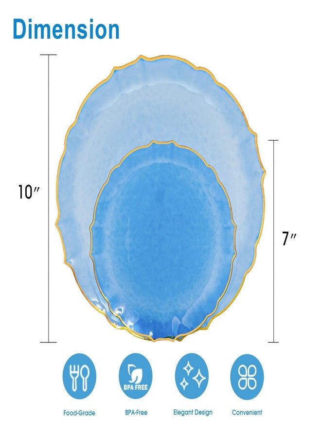Lullaby 100pcs Translucent Blue Plastic Plates with Gold Rim, Fancy Lace-Edged Disposable Plates include 50pcs Dinner Plate 10”, 50pcs Dessert Plate 7”, Perfect for Party, Wedding, Holiday - Image 2