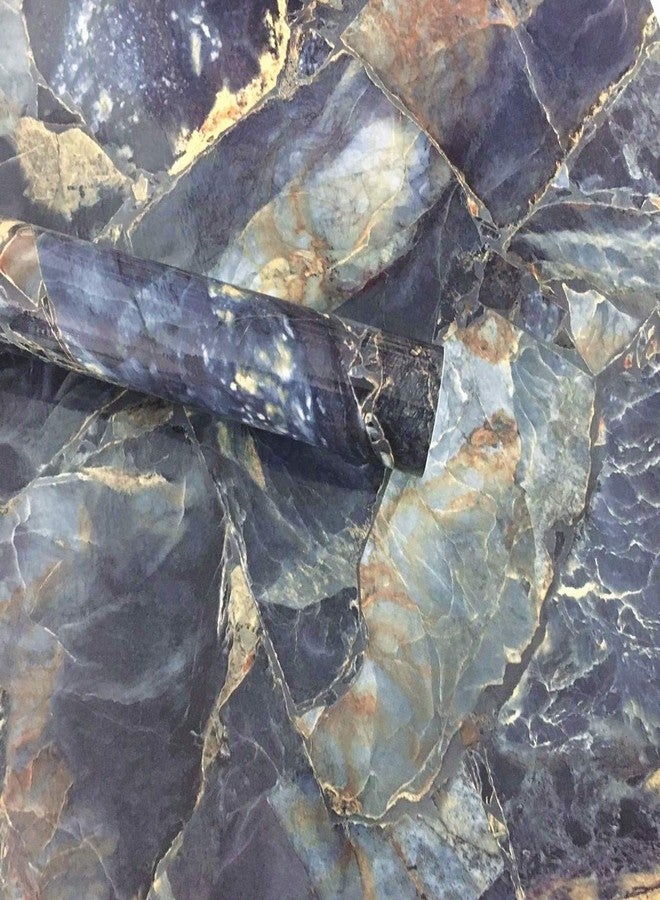 UPREDO Blue Stone Marble Granite Look Effect Countertops Gloss Vinyl Film 12inch by 79inch (Blue Stone) - Image 1