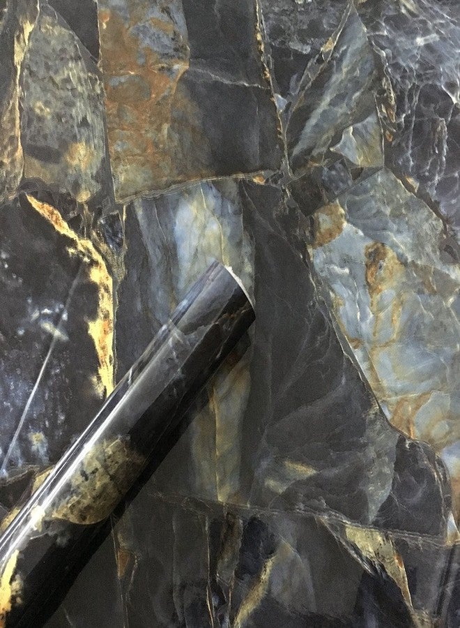 UPREDO Blue Stone Marble Granite Look Effect Countertops Gloss Vinyl Film 12inch by 79inch (Blue Stone) - Image 2
