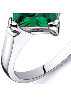 PEORA Simulated Emerald Designer Solitaire Ring For Women 925 Sterling Silver 1.50 Carats Princess Cut 7Mm Size 7  - Image 2