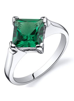 PEORA Simulated Emerald Designer Solitaire Ring For Women 925 Sterling Silver 1.50 Carats Princess Cut 7Mm Size 7  - Image 1