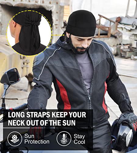 MELASA Cooling Do Rags Skull Cap Helmet Liner, Sweat Head Wraps Bandanas for Men Running Cycling Motorcycle(Black) - Image 5