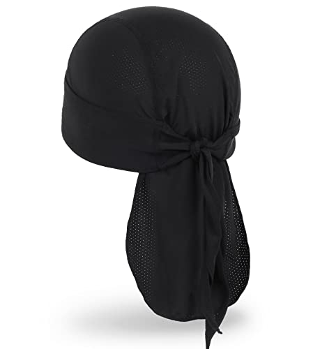 MELASA Cooling Do Rags Skull Cap Helmet Liner, Sweat Head Wraps Bandanas for Men Running Cycling Motorcycle(Black) - Image 1