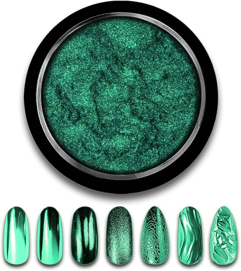 Green Chrome Nail Powder Mirror Effect Metallic Dust Holographic Glitter Glazed Manicure Decoration Reflective Pigment for DIY Gel Polish Nail Art, Resin Craft, Gifts