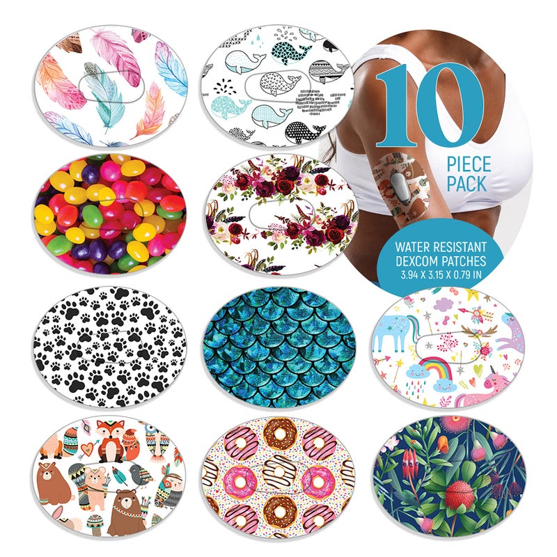 Dexcom Adhesive Mix Design Adhesive Patches with Split Backing Easy to Apply x 10 Pack