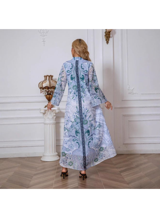 Muslim Women's Robe Embroidered Fabric All-over Printed Diamond Women's Long Skirt Dress - Image 4