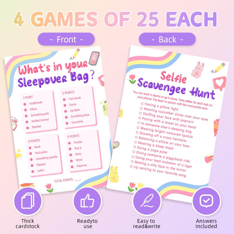 Mecholey Sleepover Party Supplies for Girls, 4Funny Girls Night Games Sleep Over Essentials for Slumber Party Supplies - Image 3