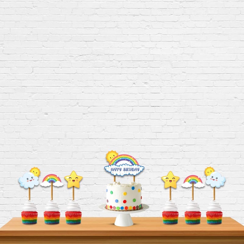 Festiko® Colorful Rainbow & Cloud Theme Birthday Party Cake/Baking Decorations Items for Boys/Girls/Kids Birthday Decorations Supplies(Cake Topper) - Image 5