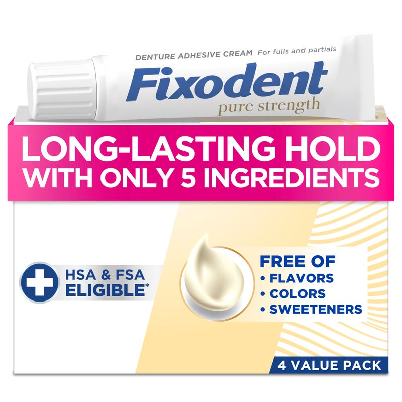 Fixodent Pure Strength Secure Denture Adhesive 24oz Pack of 4
