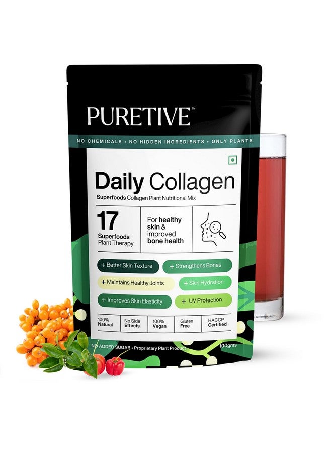 Puretive Daily Collagen Supplement|Plant Based Nutritional Mix|For Men and Women|Combats Dull Skin & Hair Loss|For Glowing Skin|100% PURE Vegan |For Everday use|Just Mix & Sip|powder,1 count,100 grams - Image 1