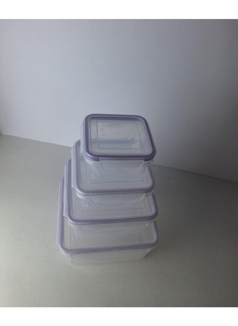 Generic Plastic food refrigerator set - transparent square - code 9032 - 4 pieces - with different cover colors  - Image 3