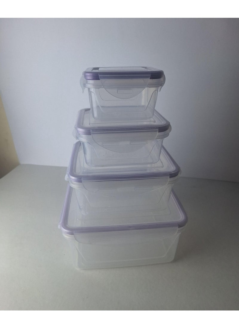 Generic Plastic food refrigerator set - transparent square - code 9032 - 4 pieces - with different cover colors  - Image 1