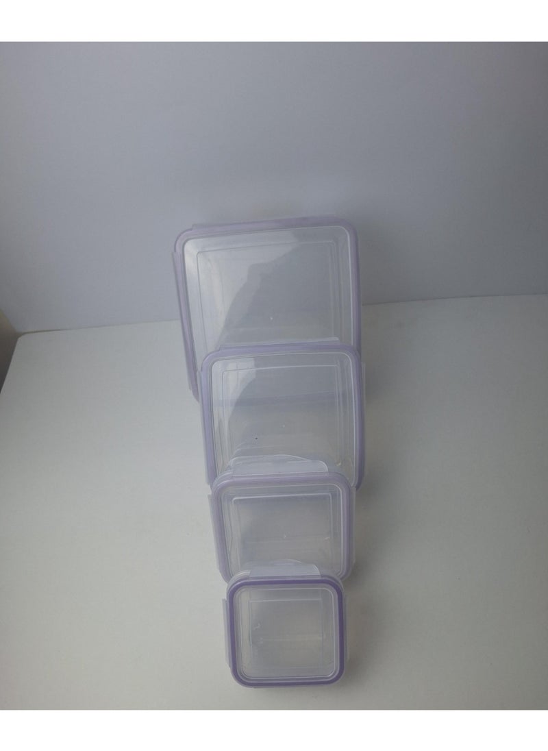 Generic Plastic food refrigerator set - transparent square - code 9032 - 4 pieces - with different cover colors  - Image 2