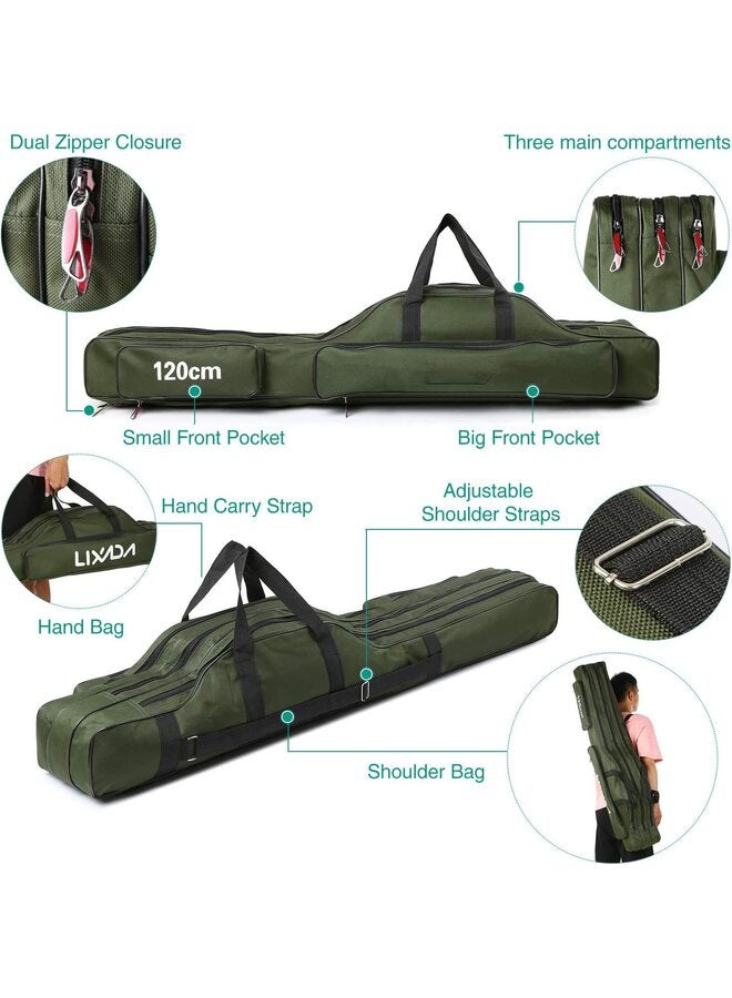 حافظة صنارة صيد، حقيبة تنظيم صنارة صيد مقاومة للماء، حقيبة سفر لصيد الأسماك، حقيبة تخزين أدوات صيد كبيرة الحجم من أكسفورد، هدية للعائلة والأصدقاء (تمويه كاكي)/أ - Image 4