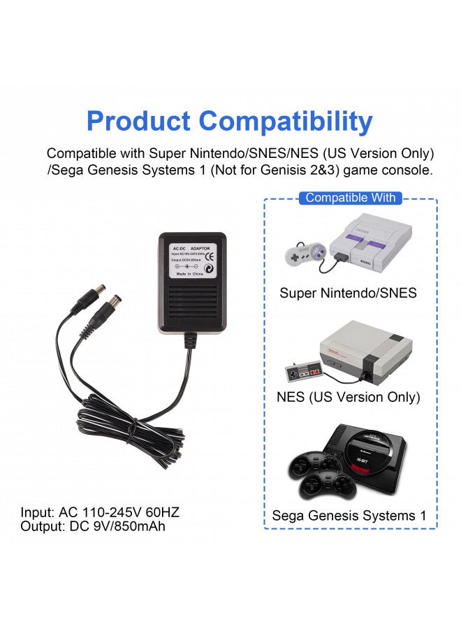 CSTESVN SNES Power Cord, NES Power Cord, AC Power Supply Compatible with Super Nintendo/SNES/NES/Genesis1 - Image 1