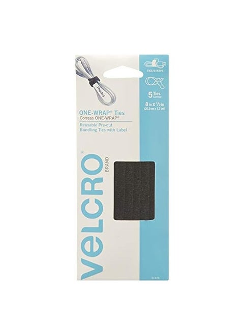 ONE-WRAP Bundling Strap – Reusable Fasteners for Keeping Cords and Cables Tidy - 8" x 1/2", 5 Ties, Black