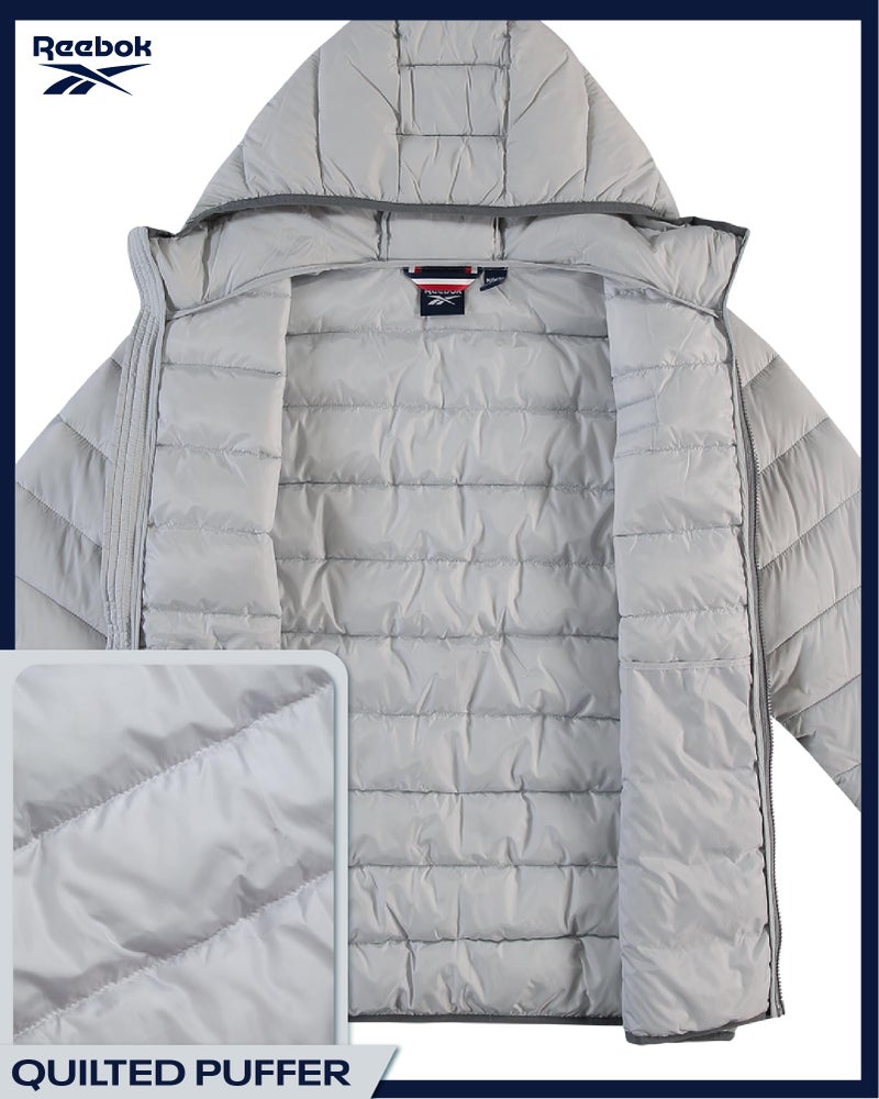 Reebok Mens Puffer Jacket - Lightweight Quilted Glacier Shield Plus Size Puffer Jackets for Men - Insulated Mens Winter Coats, Size 5X-Large, Ice Grey - Image 4