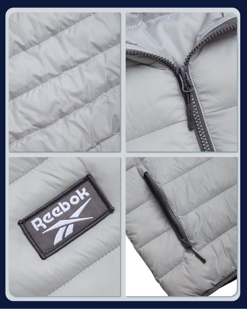 Reebok Mens Puffer Jacket - Lightweight Quilted Glacier Shield Plus Size Puffer Jackets for Men - Insulated Mens Winter Coats, Size 5X-Large, Ice Grey - Image 3