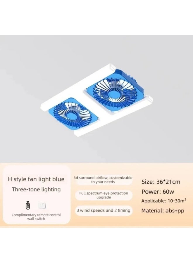 مصباح مروحة سقف LED بقوة 60 واط مع جهاز تحكم عن بعد، مروحتين مزدوجتين، مقبس E27، 36×21 سم - Image 2