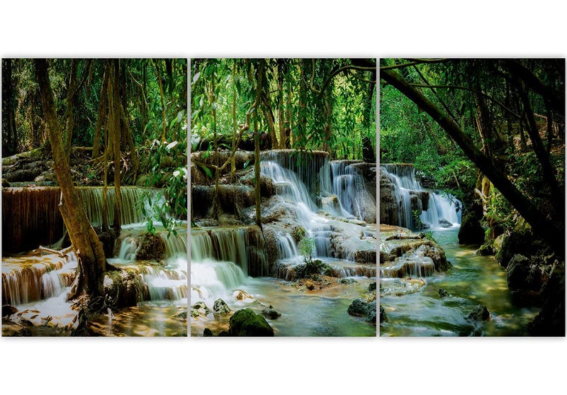 SAF paintings Set of 3 Green Forest Waterfall Beautiful UV Coated Home Decorative & Gift Item Large Panel Mdf Wall Painting for living Room 27 Inch X 12 Inch SANFC32096 - Image 1