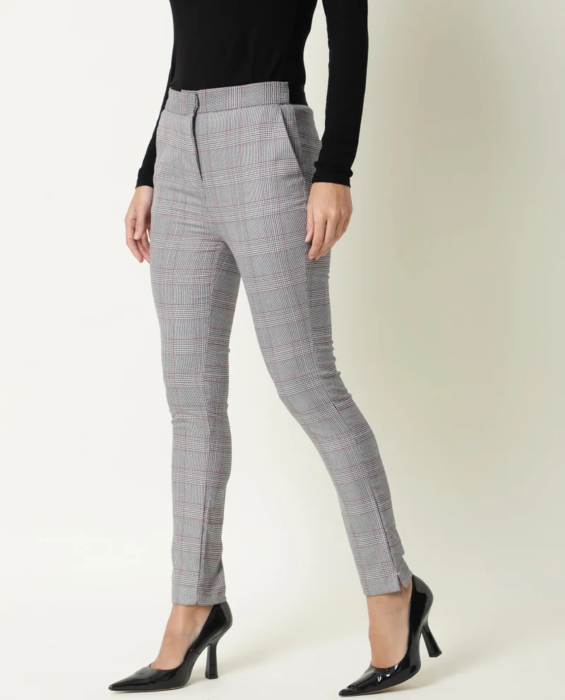 Rareism Women's Checked Straight Fit Trousers