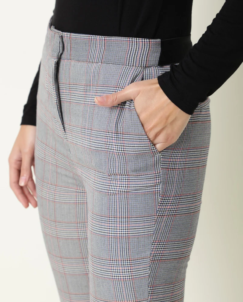 Rareism Women's Checked Straight Fit Trousers