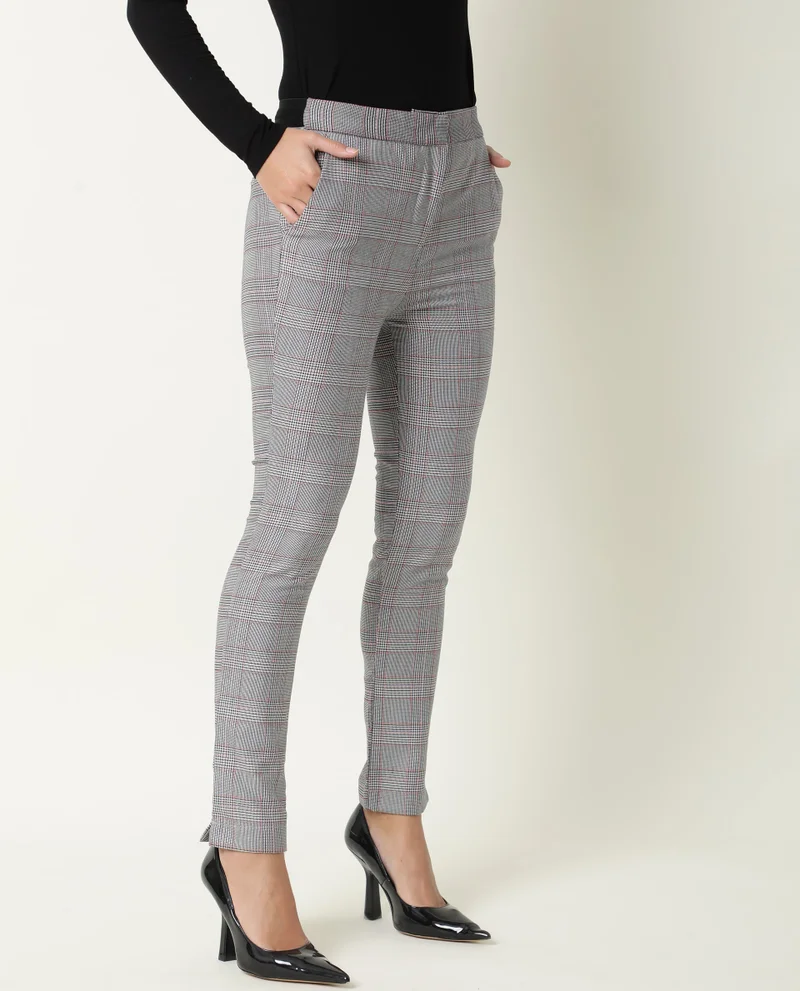Rareism Women's Checked Straight Fit Trousers