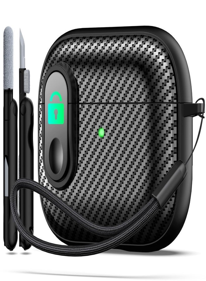 RFUNGUANGO for Airpod Pro Case (2023/2022/2019) with Lock, Carbon Fiber Black Airpods Pro 2nd Generation/1st Generation Case (USB-C/Lightning Cable) Black Switch - Image 1