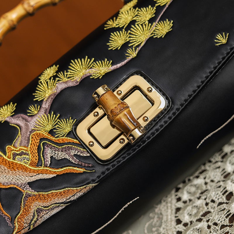 Chinese Style Embroidered Cheongsam Leather Antique Style Handbag Vintage Women'S Bag Handmade Boston Bag Dinner Republic Of China Style - Image 3