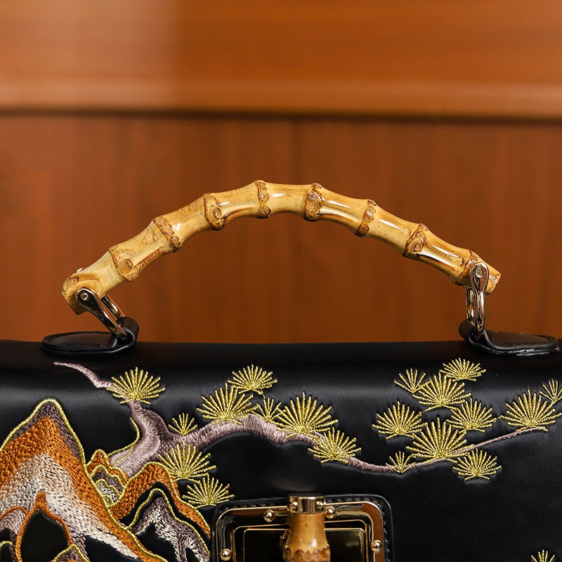 Chinese Style Embroidered Cheongsam Leather Antique Style Handbag Vintage Women'S Bag Handmade Boston Bag Dinner Republic Of China Style - Image 4