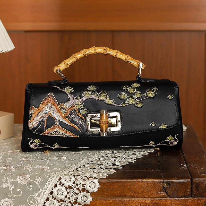 Chinese Style Embroidered Cheongsam Leather Antique Style Handbag Vintage Women'S Bag Handmade Boston Bag Dinner Republic Of China Style - Image 1