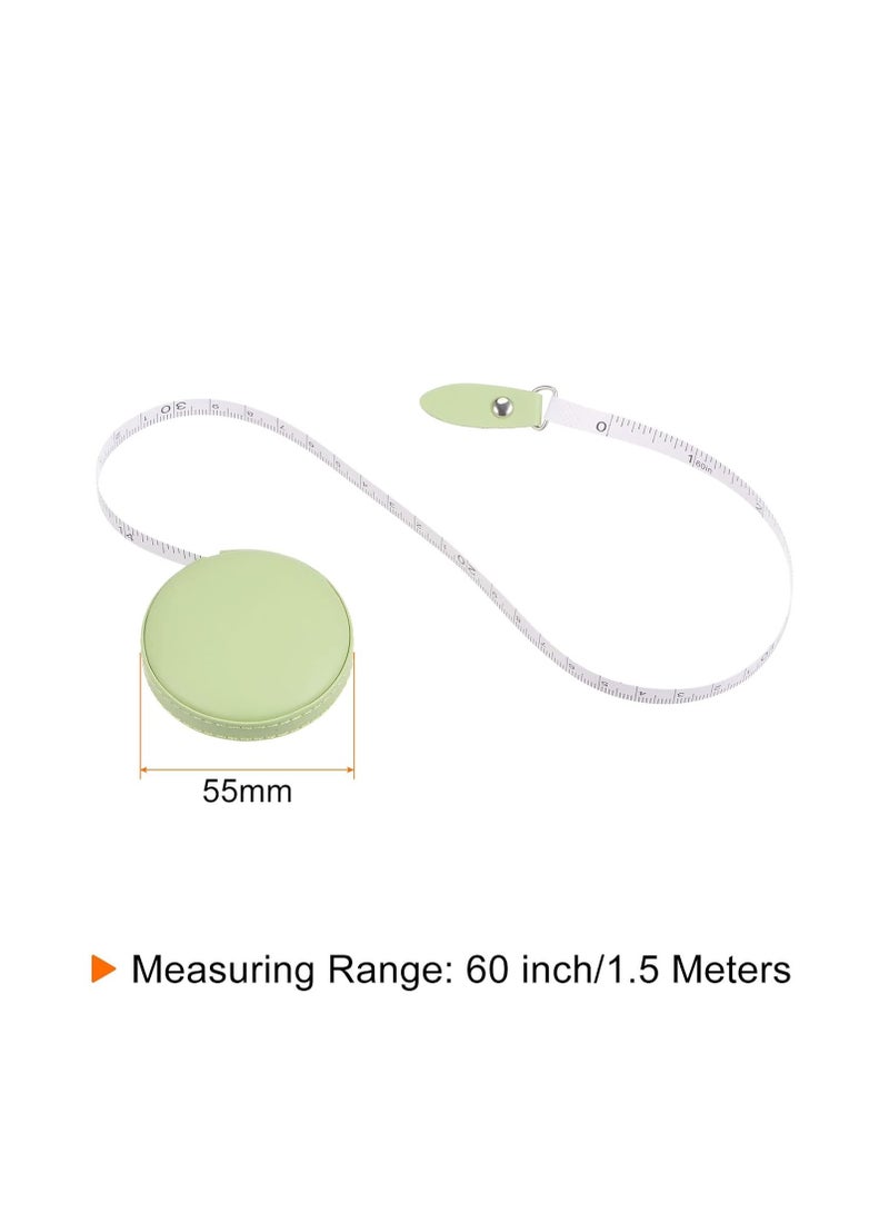 Round Retractable Measuring Tape 150cm/60-inch Soft Leather Case Tailors Tape Measure Pocket Size for Body, Fabric, Sewing Measurements, Green  - Image 2