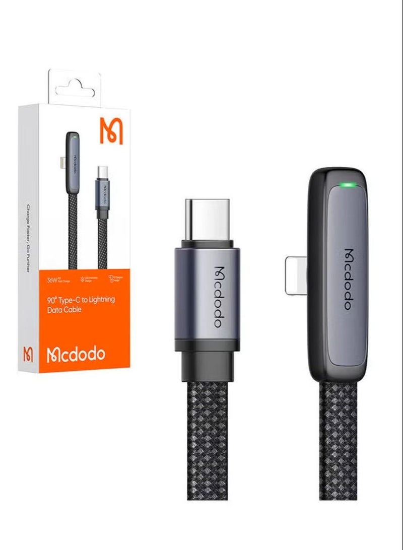Mcdodo CA-3351 USB-C to Lightning Prism 90 degree Cable 1.8m Black - Image 1