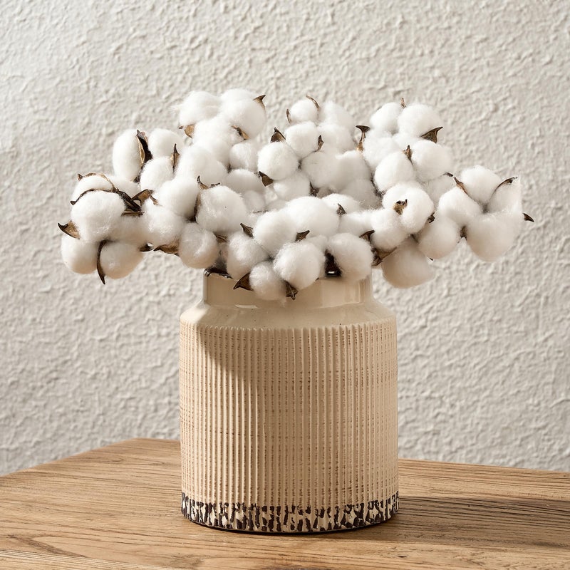 SIDUCAL Ceramic Vintage Rustic Terracotta Vase, 6.77 Inch Farmhouse Decorative Pottery Vase Wide-Mouth Vases for Home Decor, Living Room, Bookshelf, Bedroom, Bathroom, Kitchen, Antique Beige - Image 1