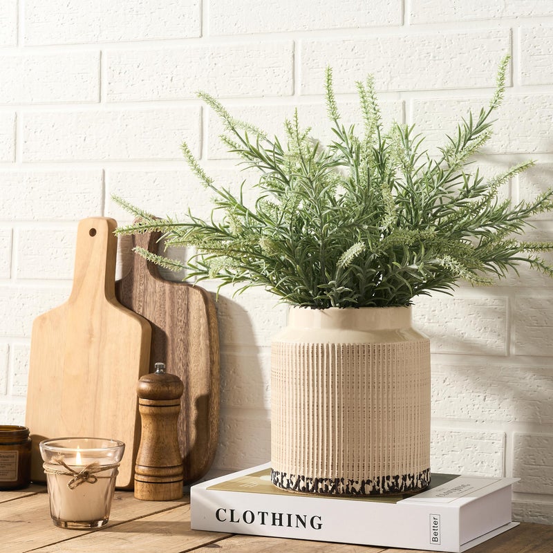 SIDUCAL Ceramic Vintage Rustic Terracotta Vase, 6.77 Inch Farmhouse Decorative Pottery Vase Wide-Mouth Vases for Home Decor, Living Room, Bookshelf, Bedroom, Bathroom, Kitchen, Antique Beige - Image 5