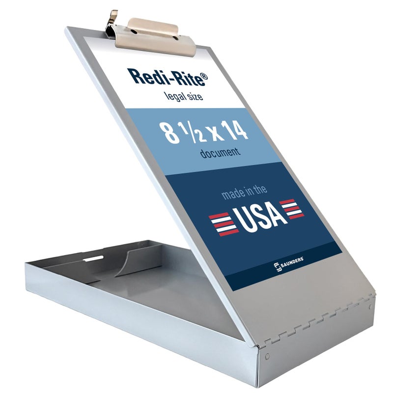 Saunders Metal Clipboard with Storage, Silver Single Layer Nursing Clipboard Folio, Legal Size Paper Organizer, Steel Clip with Self Locking Latch, Form Holder for Office, School & Work - Made in USA - Image 1