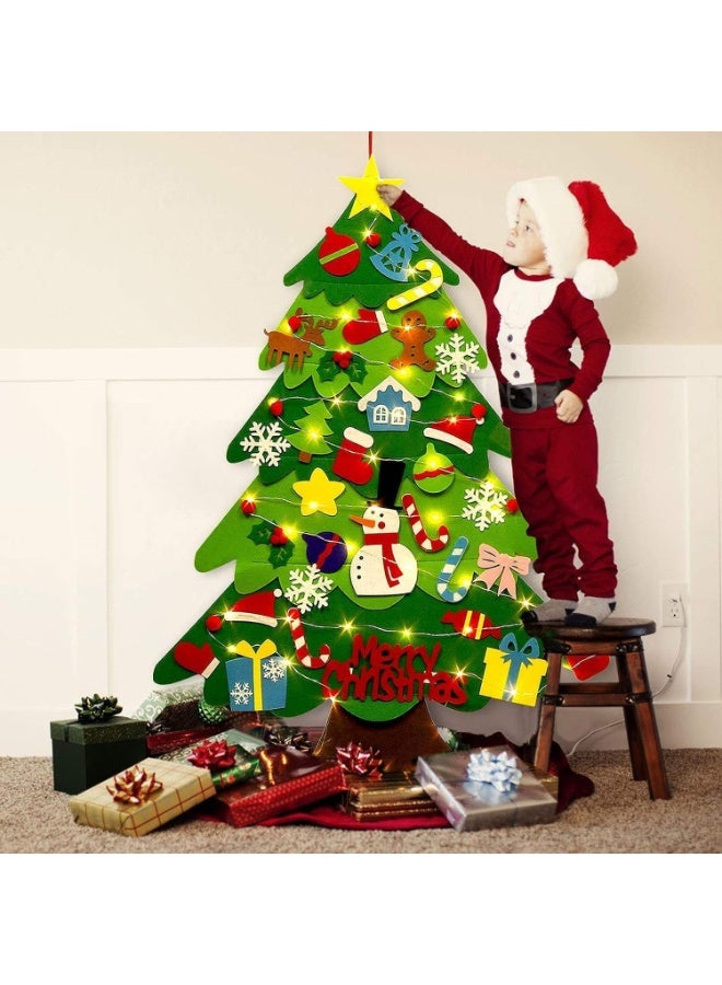 VUCATIN Felt Christmas Tree 3.15ft DIY Wall Christmas Tree with 32 Pcs Detachable Ornaments Wall Decor and 50 LEDs String Lights Christmas Decoration for Toddlers Kids Xmas Gifts Home Door - Image 4