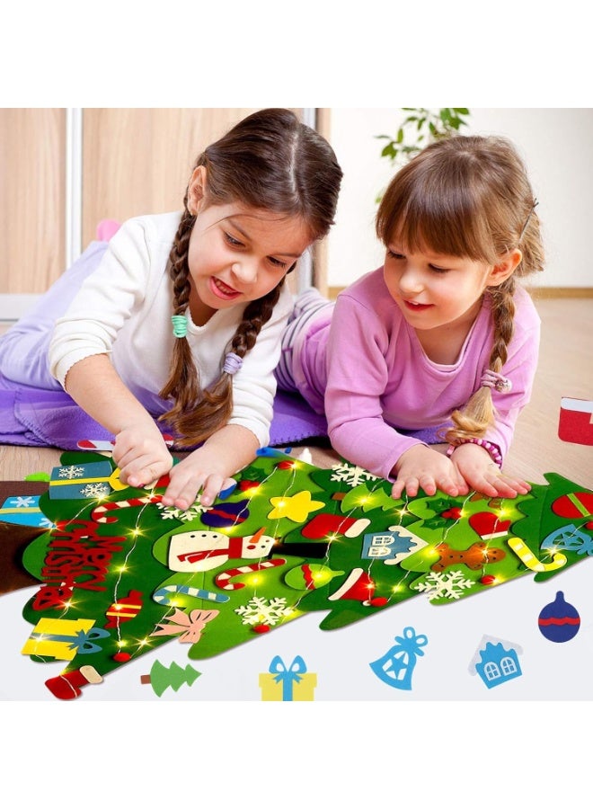 VUCATIN Felt Christmas Tree 3.15ft DIY Wall Christmas Tree with 32 Pcs Detachable Ornaments Wall Decor and 50 LEDs String Lights Christmas Decoration for Toddlers Kids Xmas Gifts Home Door - Image 5