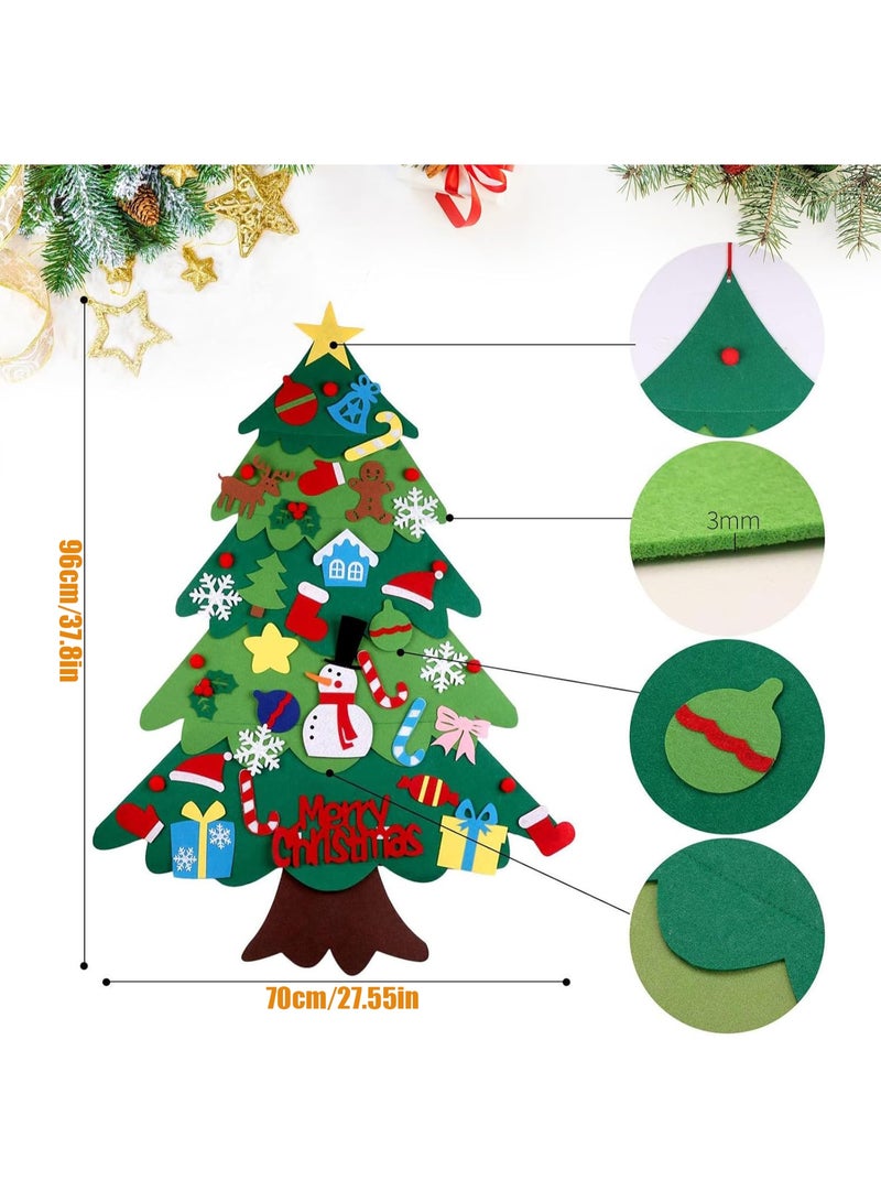 VUCATIN Felt Christmas Tree 3.15ft DIY Wall Christmas Tree with 32 Pcs Detachable Ornaments Wall Decor and 50 LEDs String Lights Christmas Decoration for Toddlers Kids Xmas Gifts Home Door - Image 2