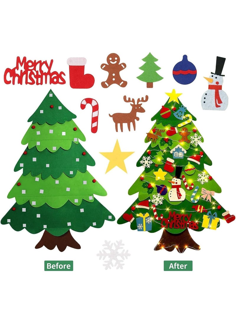 VUCATIN Felt Christmas Tree 3.15ft DIY Wall Christmas Tree with 32 Pcs Detachable Ornaments Wall Decor and 50 LEDs String Lights Christmas Decoration for Toddlers Kids Xmas Gifts Home Door - Image 3