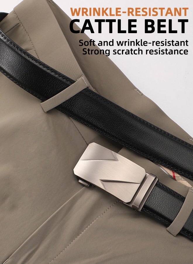 حزام رجالي - حزام جلدي بمشبك قابل للتعديل - حزام رجالي من الجلد الأصلي - مثالي للارتداء اليومي غير الرسمي للرجال - أسود - Image 5