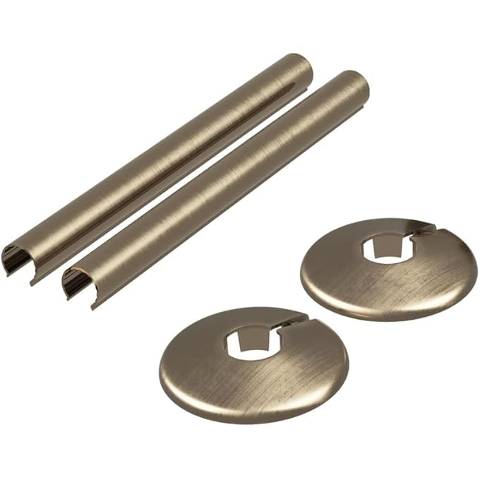 ANTIQUE BRASS RADIATOR PIPE COVERS AND COLLARS | 15MM DIAMETER | 200MM LENGTH | 2 PACK | PAIR | ANTIQUE BRASS FINISH - Image 1