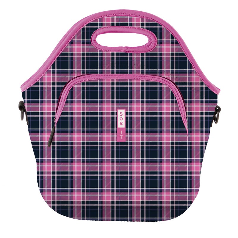 Sok It LunchTote Zippered Bag Insulated Neoprene Caddy (Berry Plaid, X-Large 6.5 Quart Lunch Tote) - Image 1