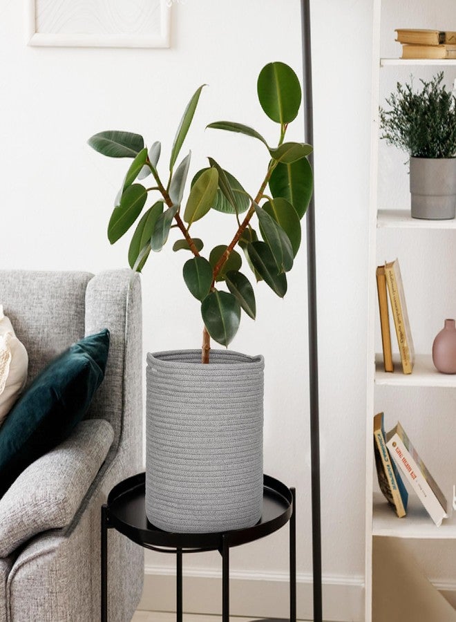 MEGASKET Grey Plant Basket, Woven Planter for 10 inch Pot, Round Indoor Tree Pot Cover, Small Gray Storage Bin Organizer, Decorative Basket for Plants and Home Decor, 11'X11' - Image 3