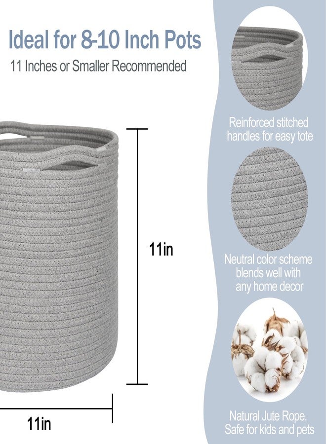 MEGASKET Grey Plant Basket, Woven Planter for 10 inch Pot, Round Indoor Tree Pot Cover, Small Gray Storage Bin Organizer, Decorative Basket for Plants and Home Decor, 11'X11' - Image 2