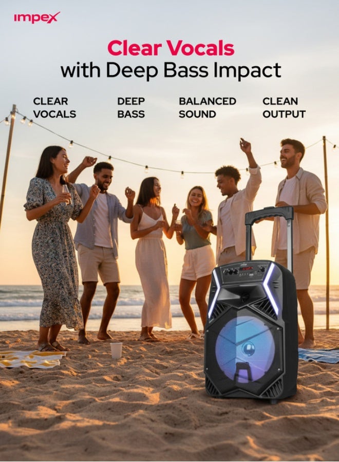 Impex Trolley Speaker 25W Multimedia Portable Music Speaker With USb/Sd/Tf/Fm/Radio/Aux/Remote/Bluetooth/Wireless Mic & Dj Led Light Function Ultra Sound Song Player Entertainment, 2 year Warranty - Ts 25B Black Black - Image 3