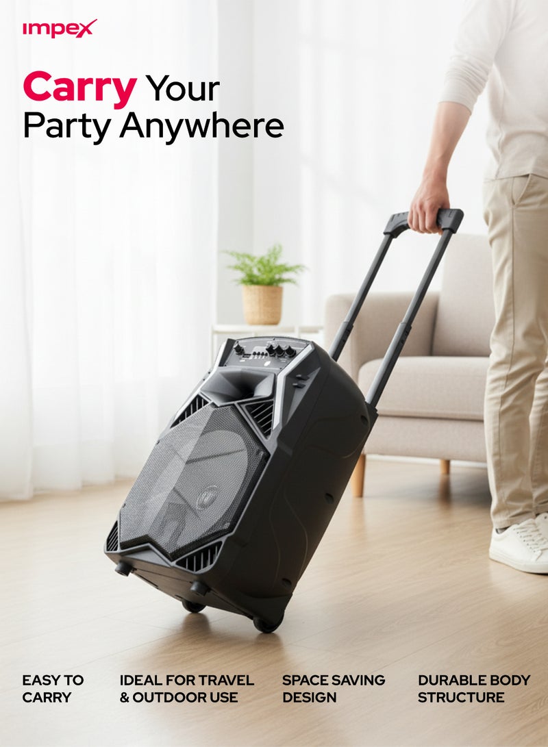 Impex Trolley Speaker 25W Multimedia Portable Music Speaker With USb/Sd/Tf/Fm/Radio/Aux/Remote/Bluetooth/Wireless Mic & Dj Led Light Function Ultra Sound Song Player Entertainment, 2 year Warranty - Ts 25B Black Black - Image 5